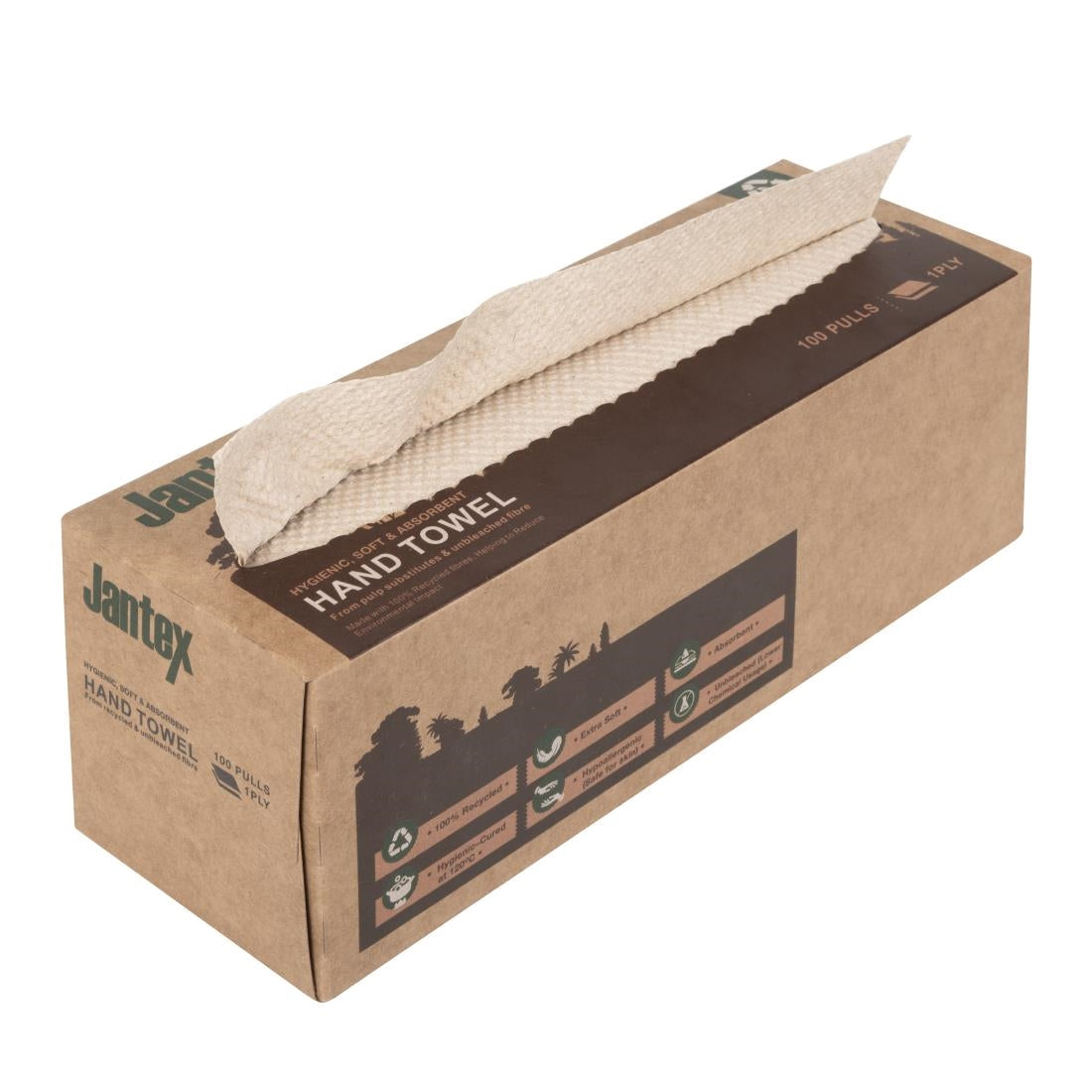 HY595 Jantex Green 100% Recycled Hand Towel 1ply 100 Sheets (36 Pack)