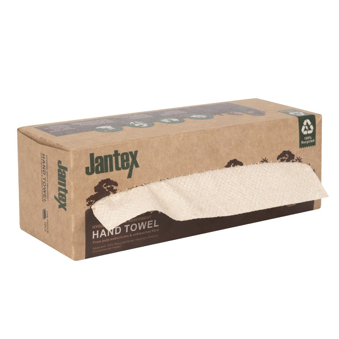 HY595 Jantex Green 100% Recycled Hand Towel 1ply 100 Sheets (36 Pack)