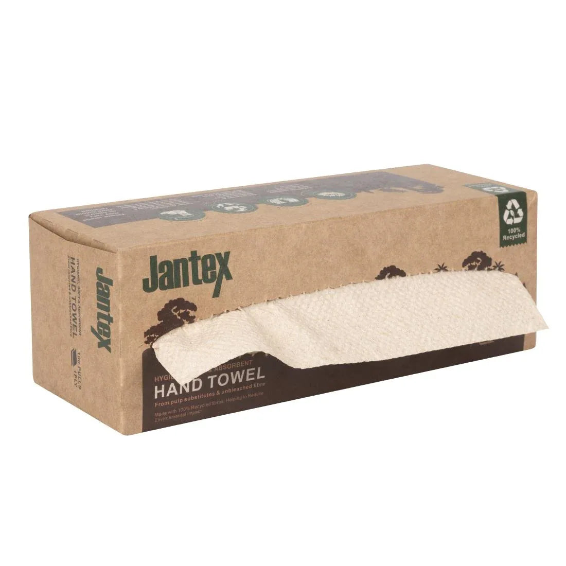 HY595 Jantex Green 100% Recycled Hand Towel 1ply 100 Sheets (36 Pack)