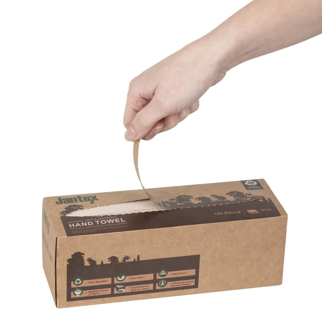 HY595 Jantex Green 100% Recycled Hand Towel 1ply 100 Sheets (36 Pack)