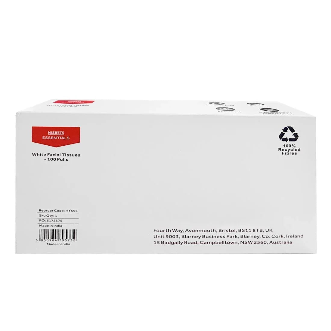 HY596 Nisbets Essentials White Facial Tissues - 100 Sheets (36 Pack)