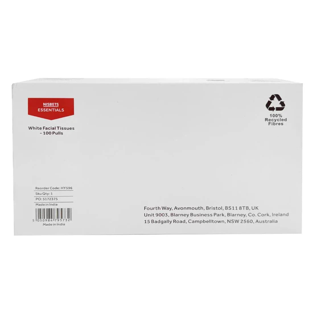 HY598 Nisbets Essentials White Hand Towels 1ply - 100 Sheets (36 Pack)