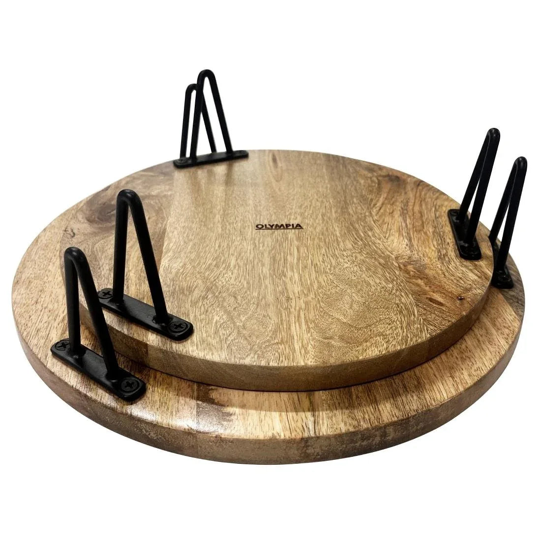 HY752 Olympia Round Display Stand Mango Wood with Metal Legs 300x80mm
