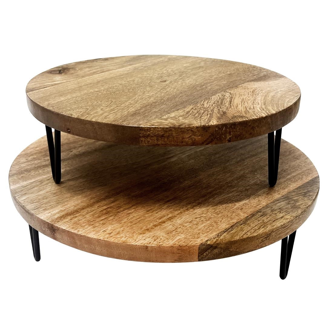 HY753 Olympia Round Display Stand Mango Wood with Metal Legs 250x80mm