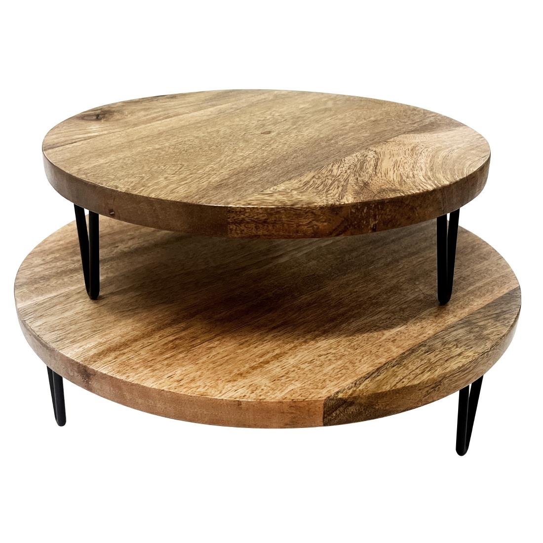 HY752 Olympia Round Display Stand Mango Wood with Metal Legs 300x80mm