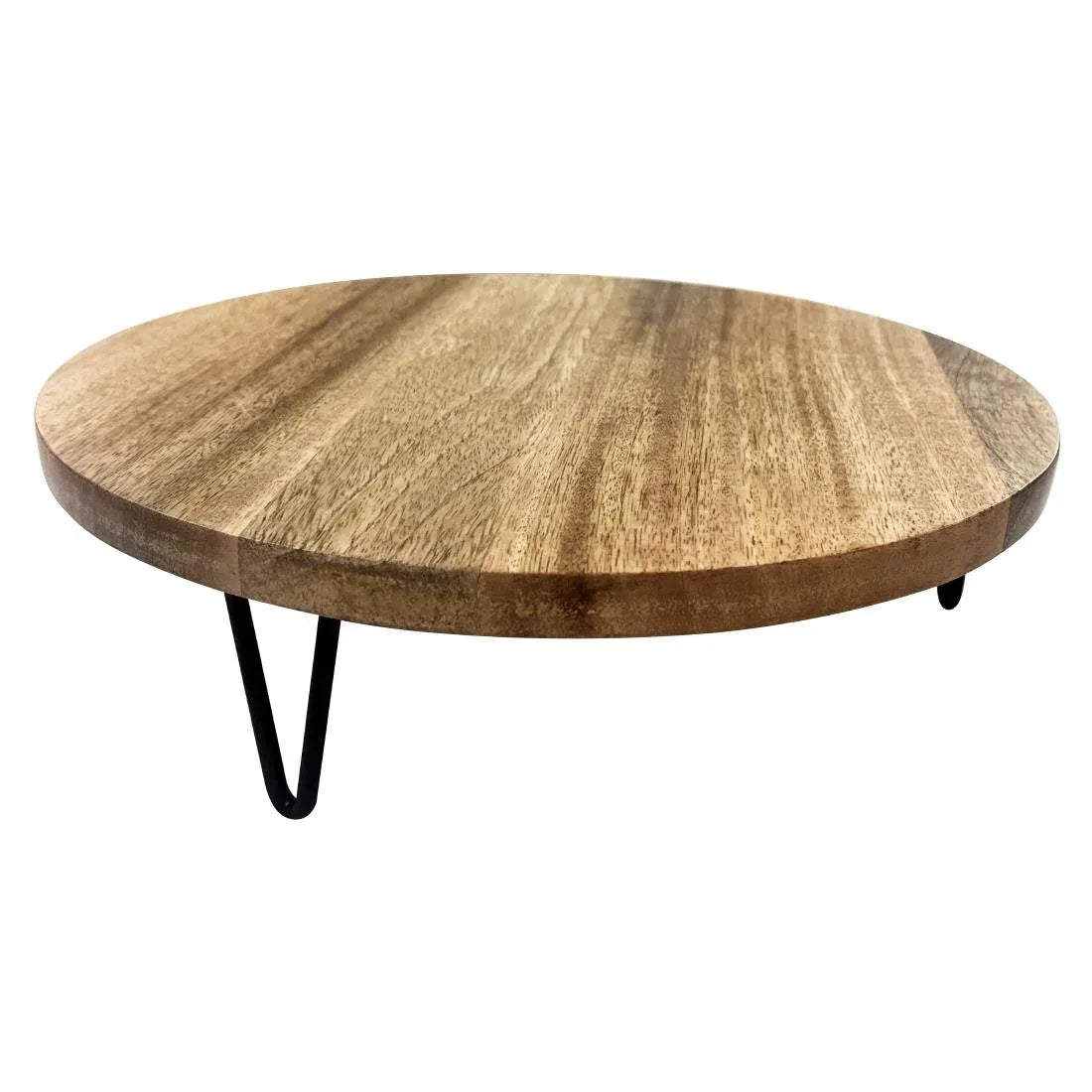 HY752 Olympia Round Display Stand Mango Wood with Metal Legs 300x80mm