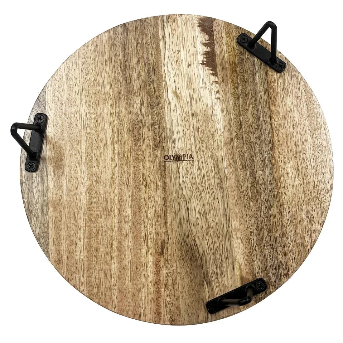 HY752 Olympia Round Display Stand Mango Wood with Metal Legs 300x80mm