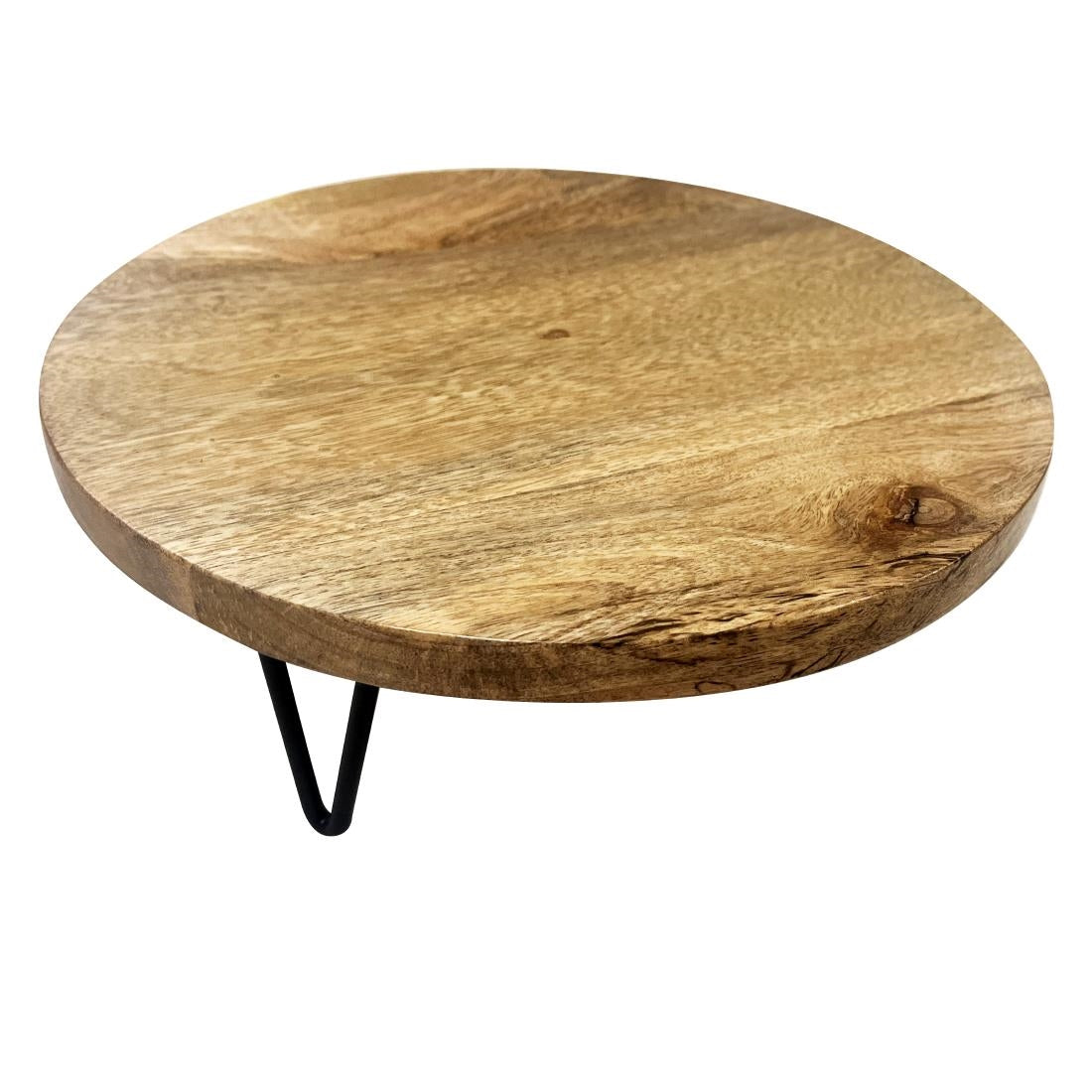 HY753 Olympia Round Display Stand Mango Wood with Metal Legs 250x80mm