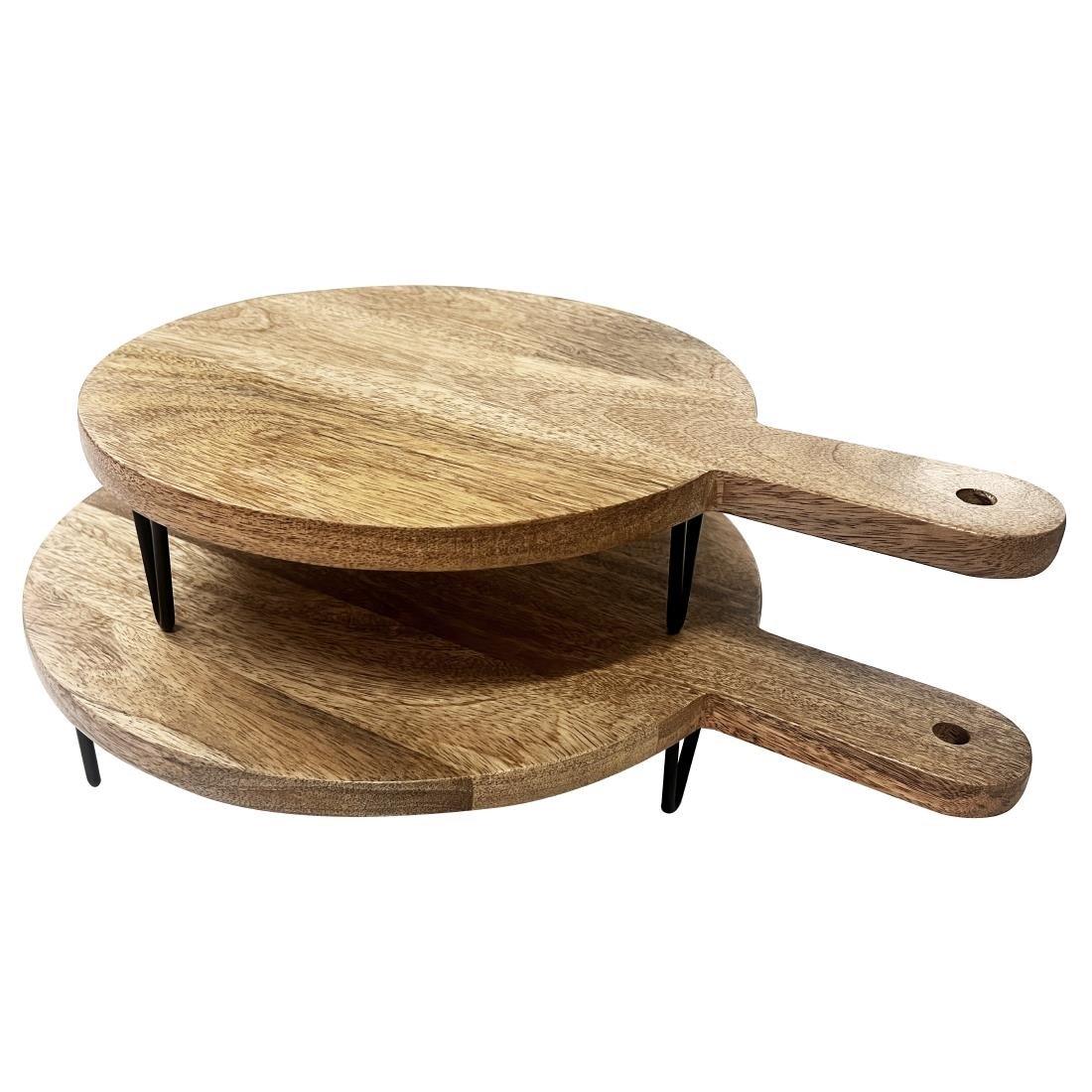 HY754 Olympia Round Handled Display Stand Mango Wood with Metal Legs 400x300x80mm