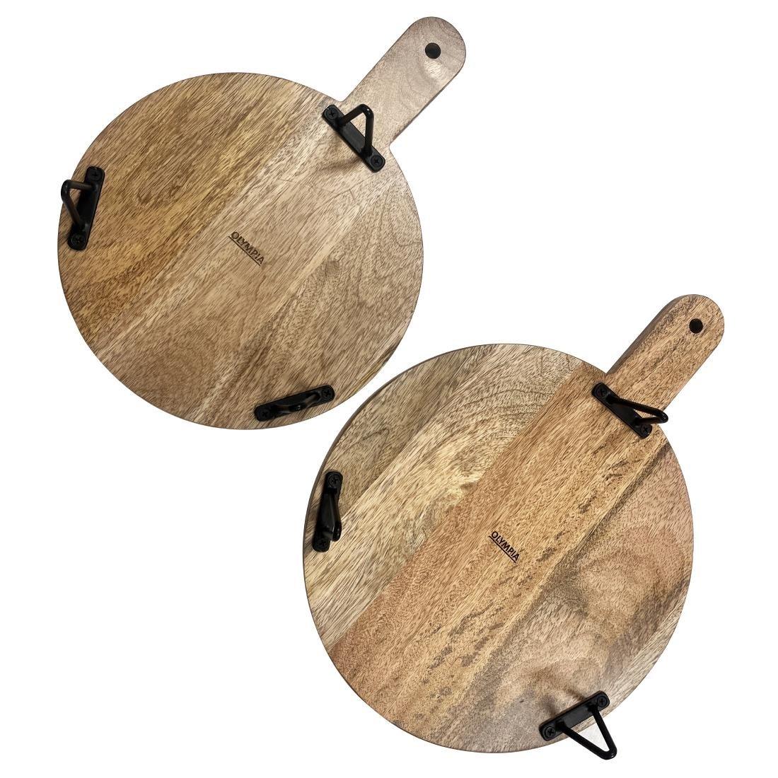 HY754 Olympia Round Handled Display Stand Mango Wood with Metal Legs 400x300x80mm