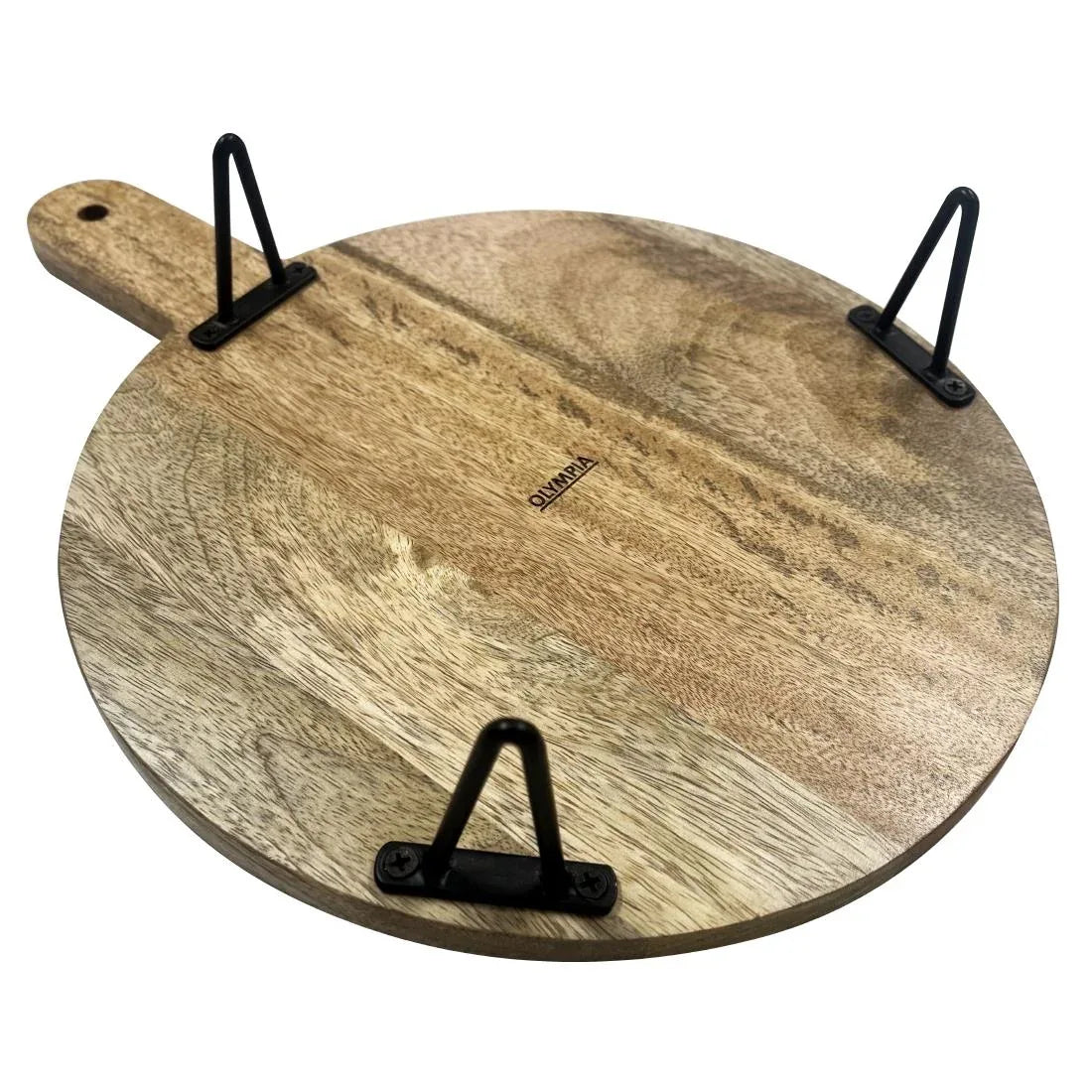 HY754 Olympia Round Handled Display Stand Mango Wood with Metal Legs 400x300x80mm