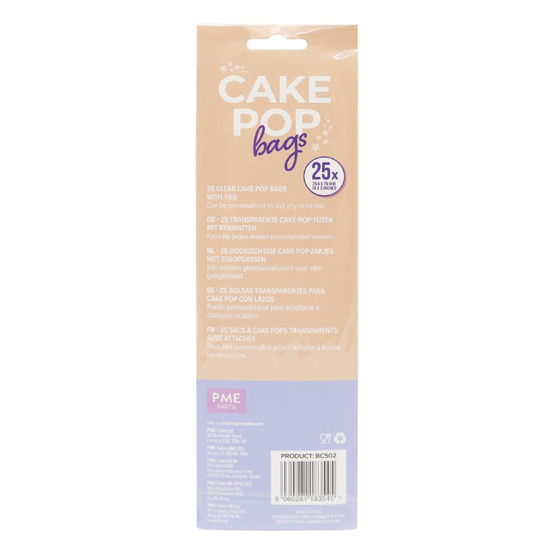 HZ061 - PME Cake Pop Bags with Silver Ties 254x76mm (Pack 25)