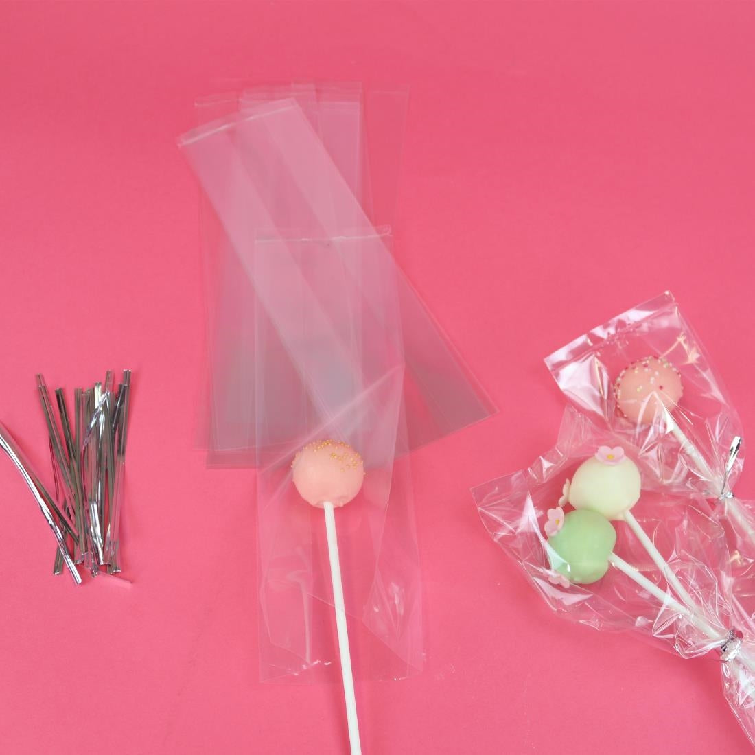 HZ061 - PME Cake Pop Bags with Silver Ties 254x76mm (Pack 25)