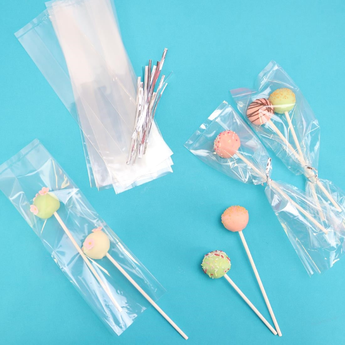 HZ061 - PME Cake Pop Bags with Silver Ties 254x76mm (Pack 25)