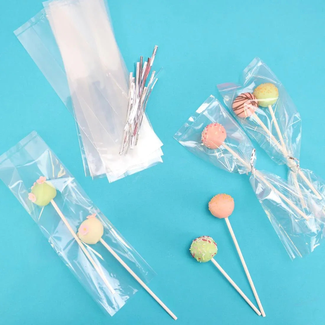 HZ061 - PME Cake Pop Bags with Silver Ties 254x76mm (Pack 25)