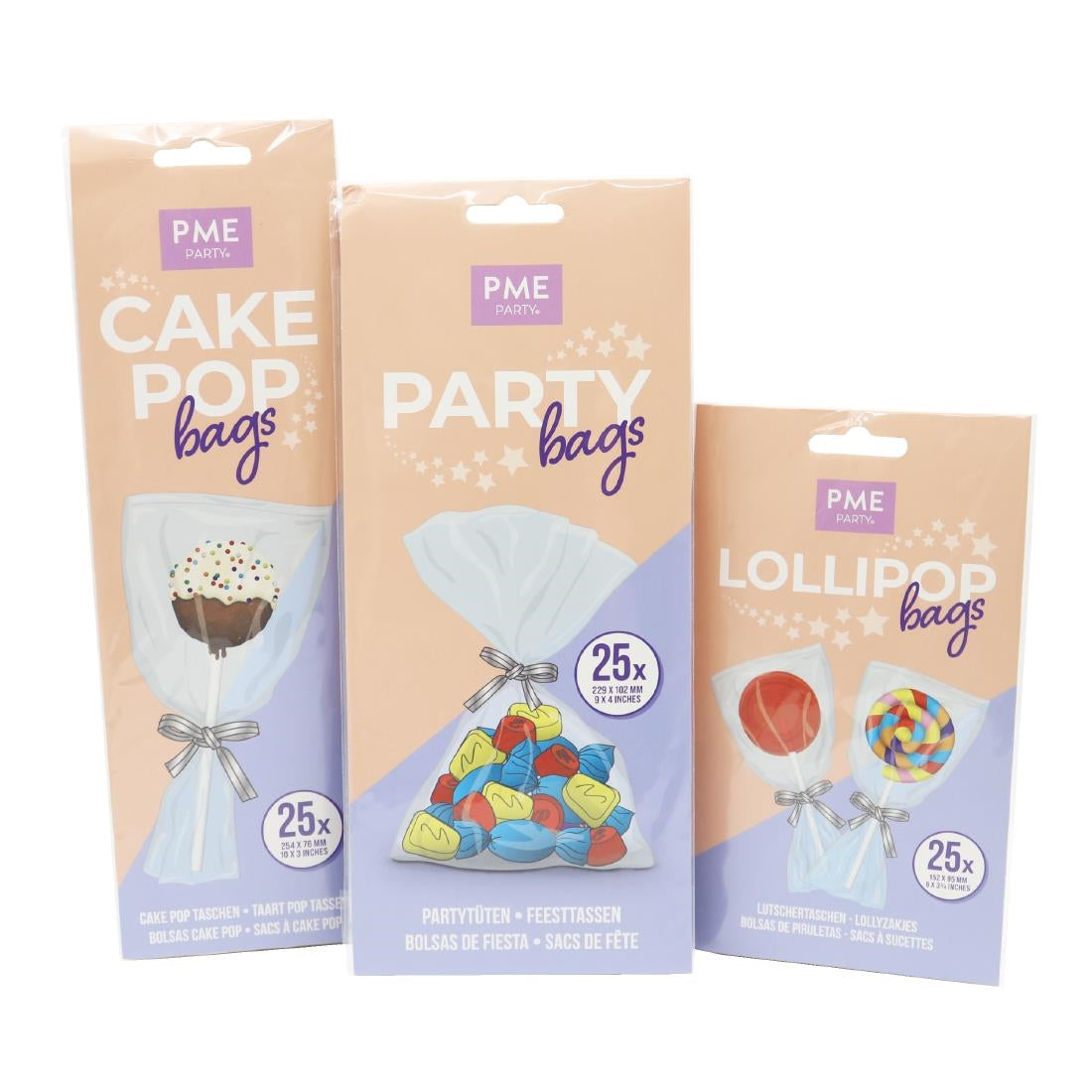 HZ061 - PME Cake Pop Bags with Silver Ties 254x76mm (Pack 25)