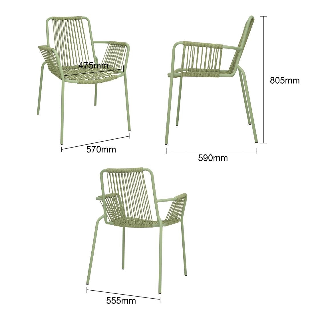 HZ219 Bolero Melbourne Rope Design Arm Chairs Light Green (Set 4)