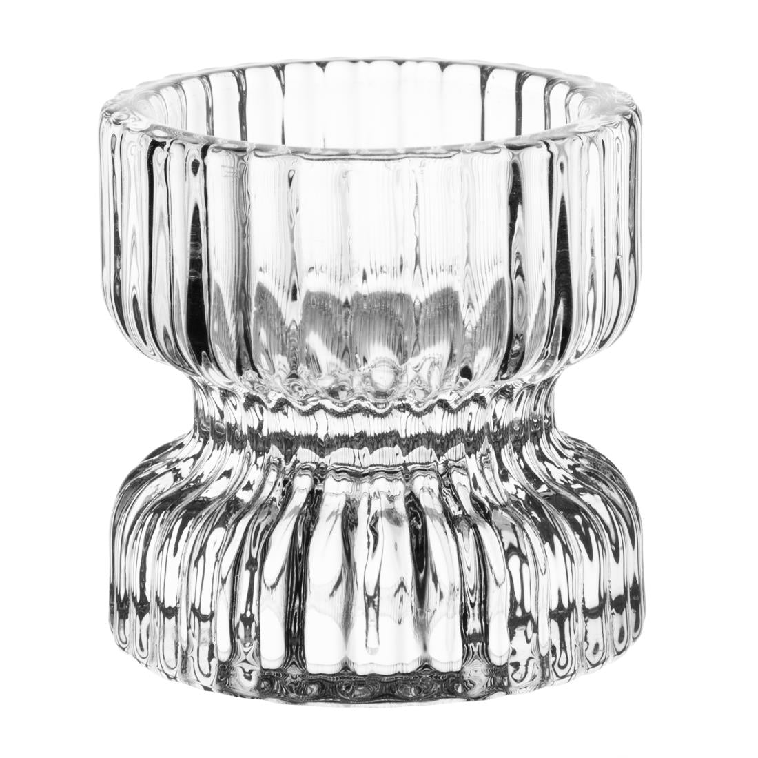 HZ331 Olympia Tealight/Candle Holder Glass Ridged - 52x52mm (Box 6)