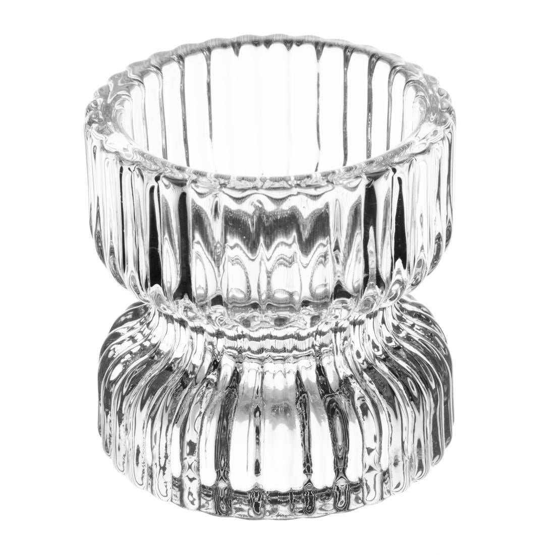 HZ331 Olympia Tealight/Candle Holder Glass Ridged - 52x52mm (Box 6)