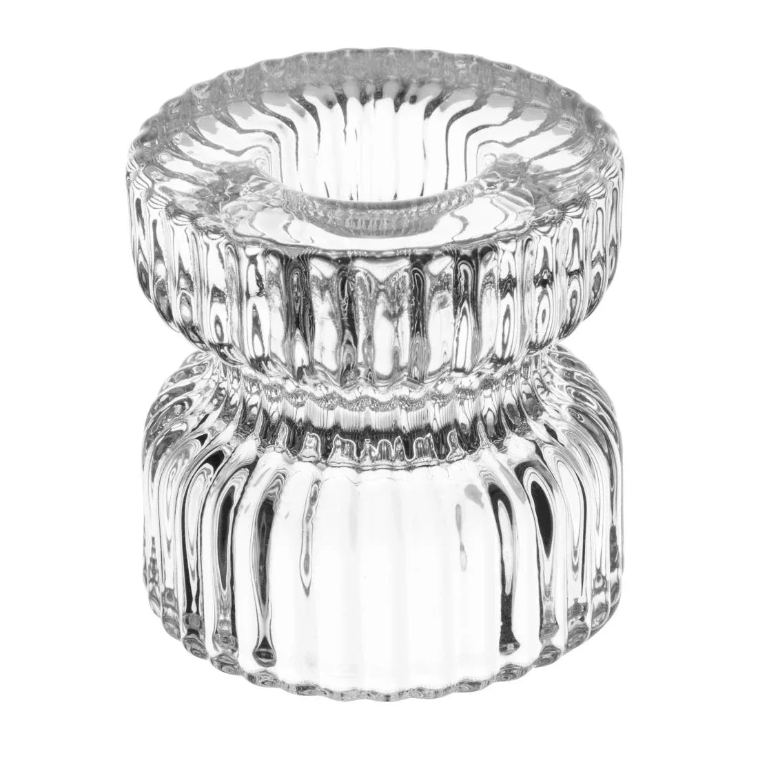 HZ331 Olympia Tealight/Candle Holder Glass Ridged - 52x52mm (Box 6)