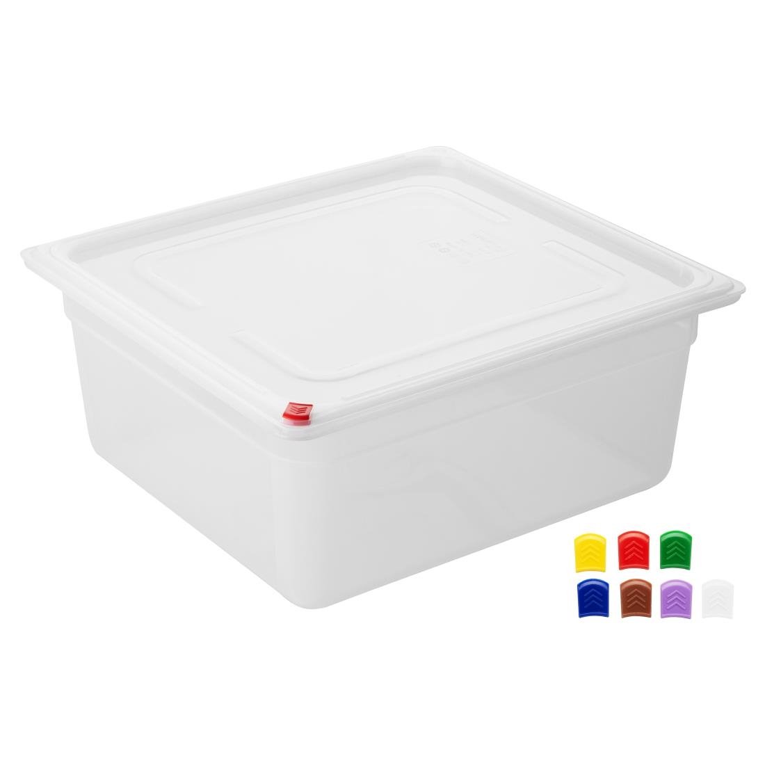 HZ351 Hygiplas Click PP GN Pan 2/3 with Lid and 7 colour clips - 150mm 12L (Pack 4)