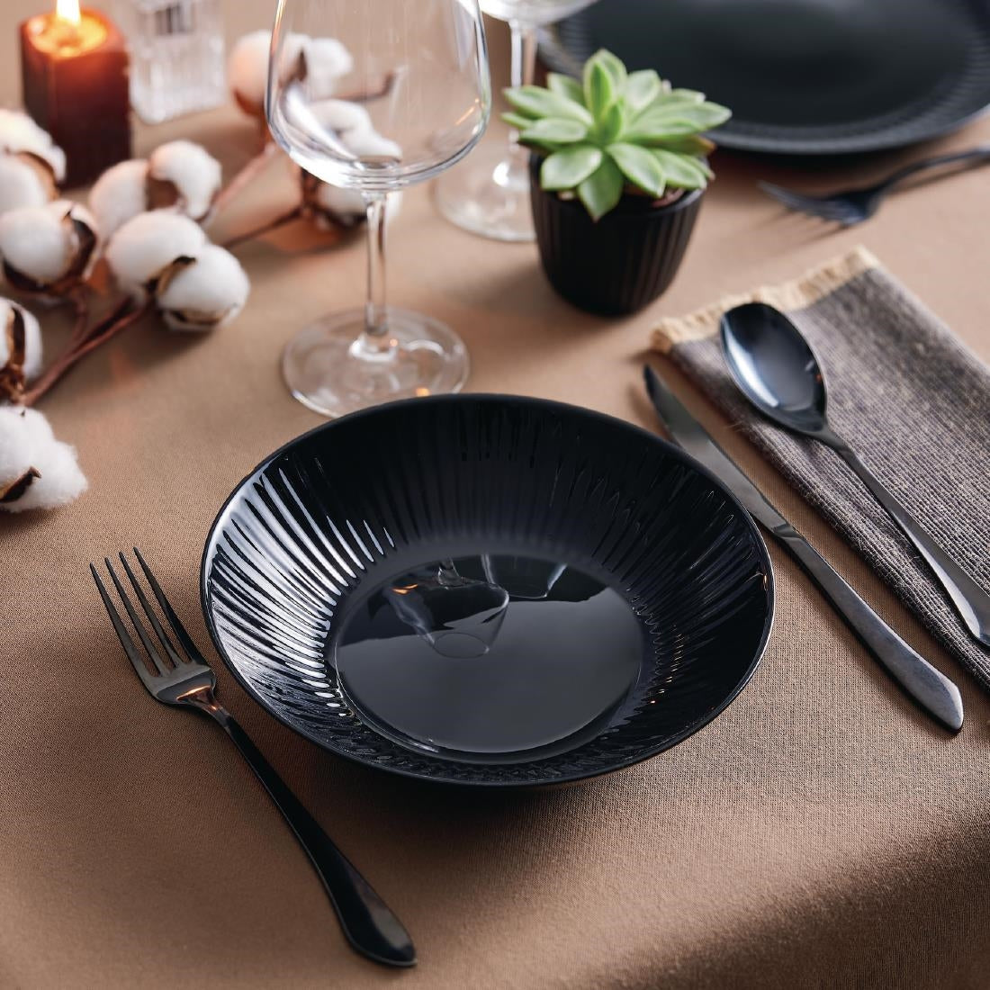 HZ475 Luminarc Cottage Black Rimless Pasta/Soup Bowls 220mm (Pack of 24)