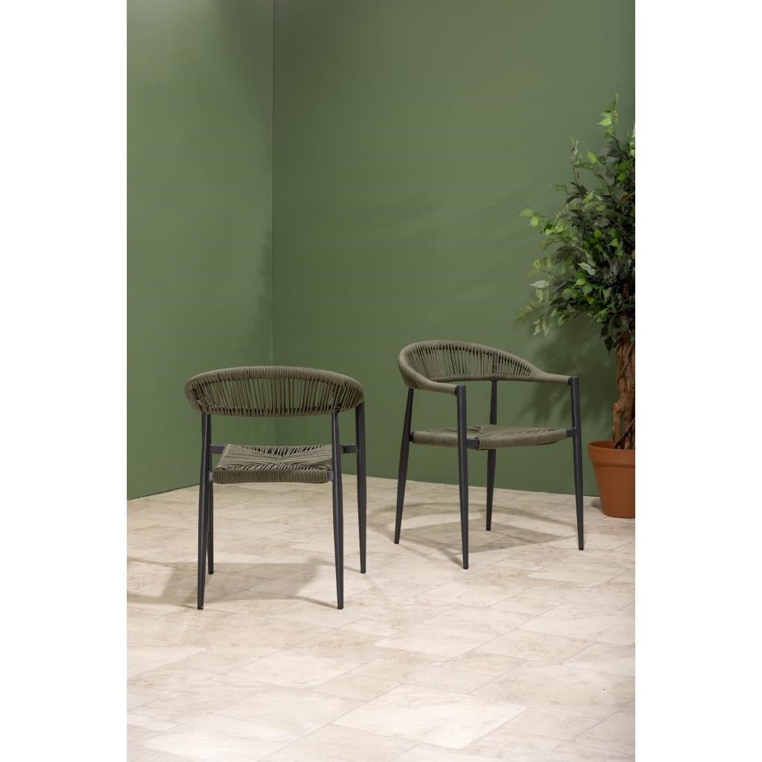 HZ592 Bolero Eden PE Twist Rattan Outdoor Arm Chair Green (Set 4)