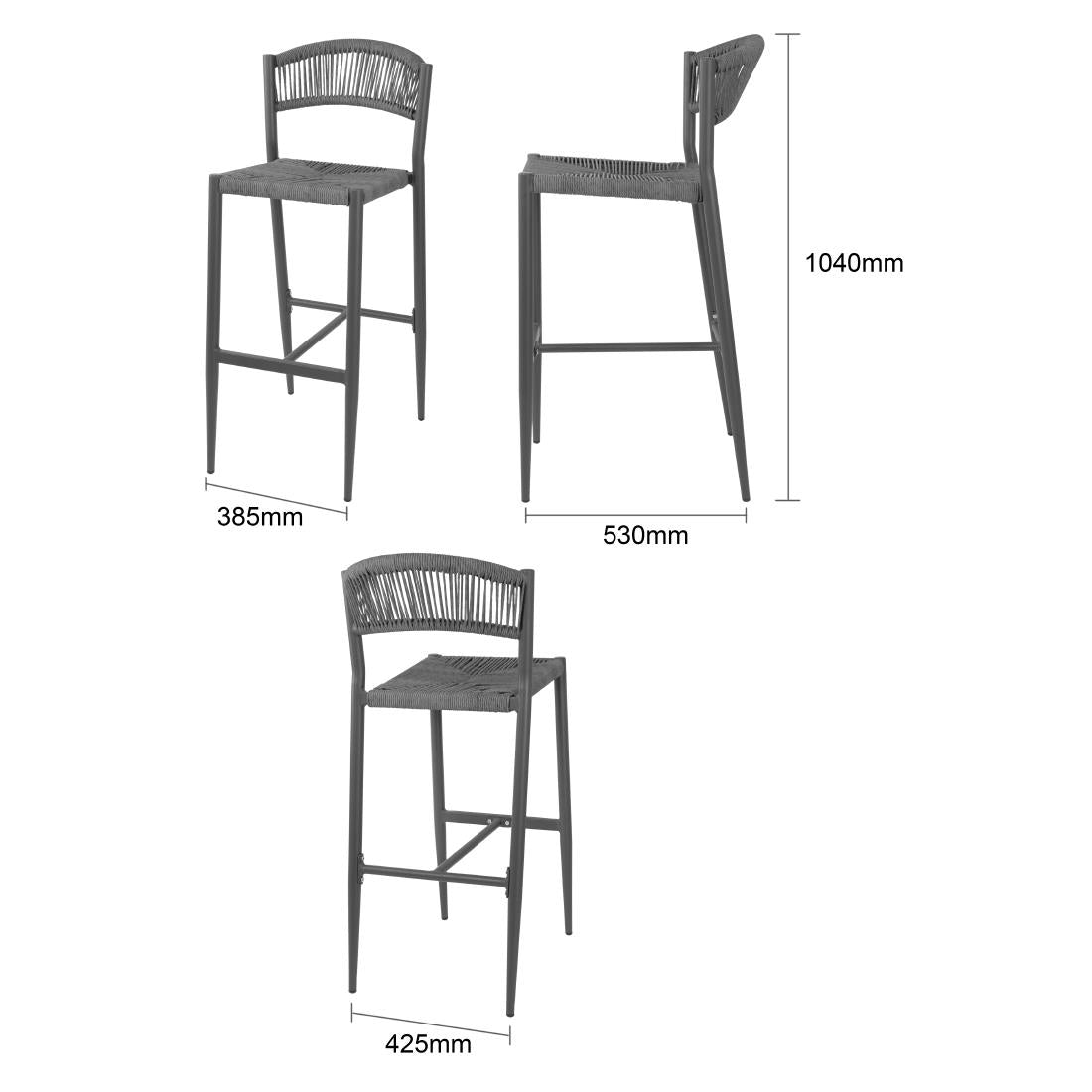 HZ593 Bolero Eden PE Twist Rattan Outdoor Bar Stool Charcoal (Set 2)