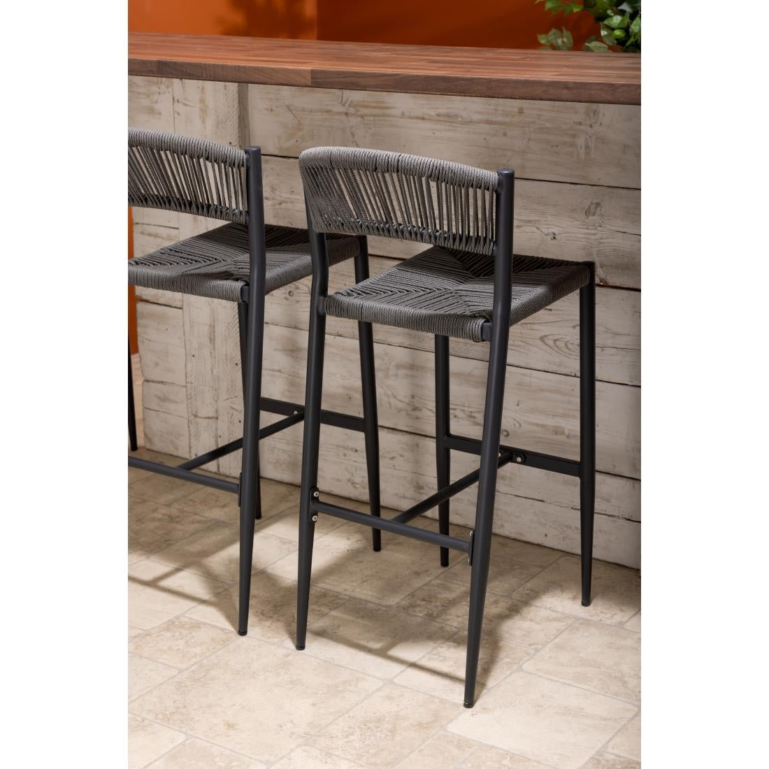 HZ593 Bolero Eden PE Twist Rattan Outdoor Bar Stool Charcoal (Set 2)