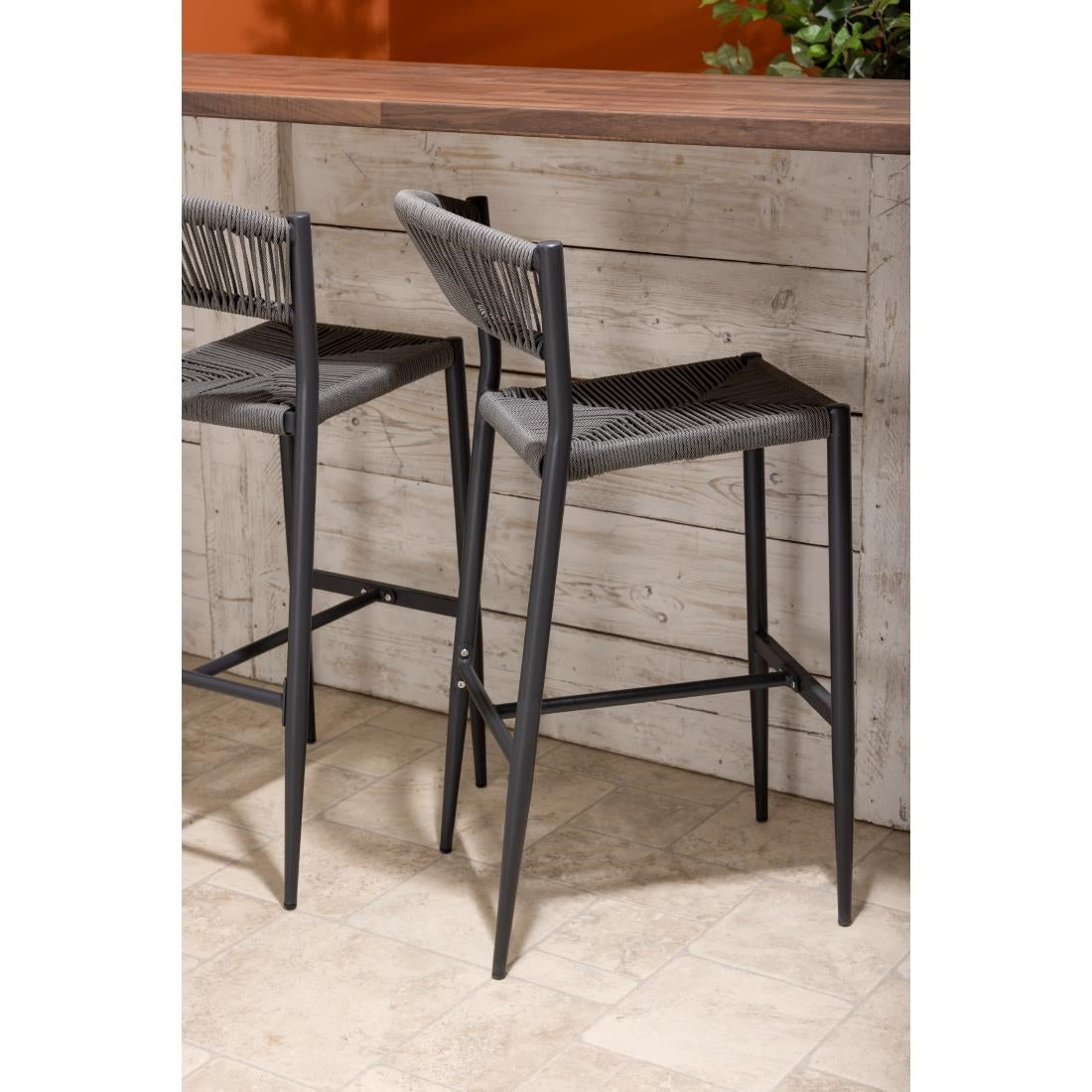 HZ593 Bolero Eden PE Twist Rattan Outdoor Bar Stool Charcoal (Set 2)