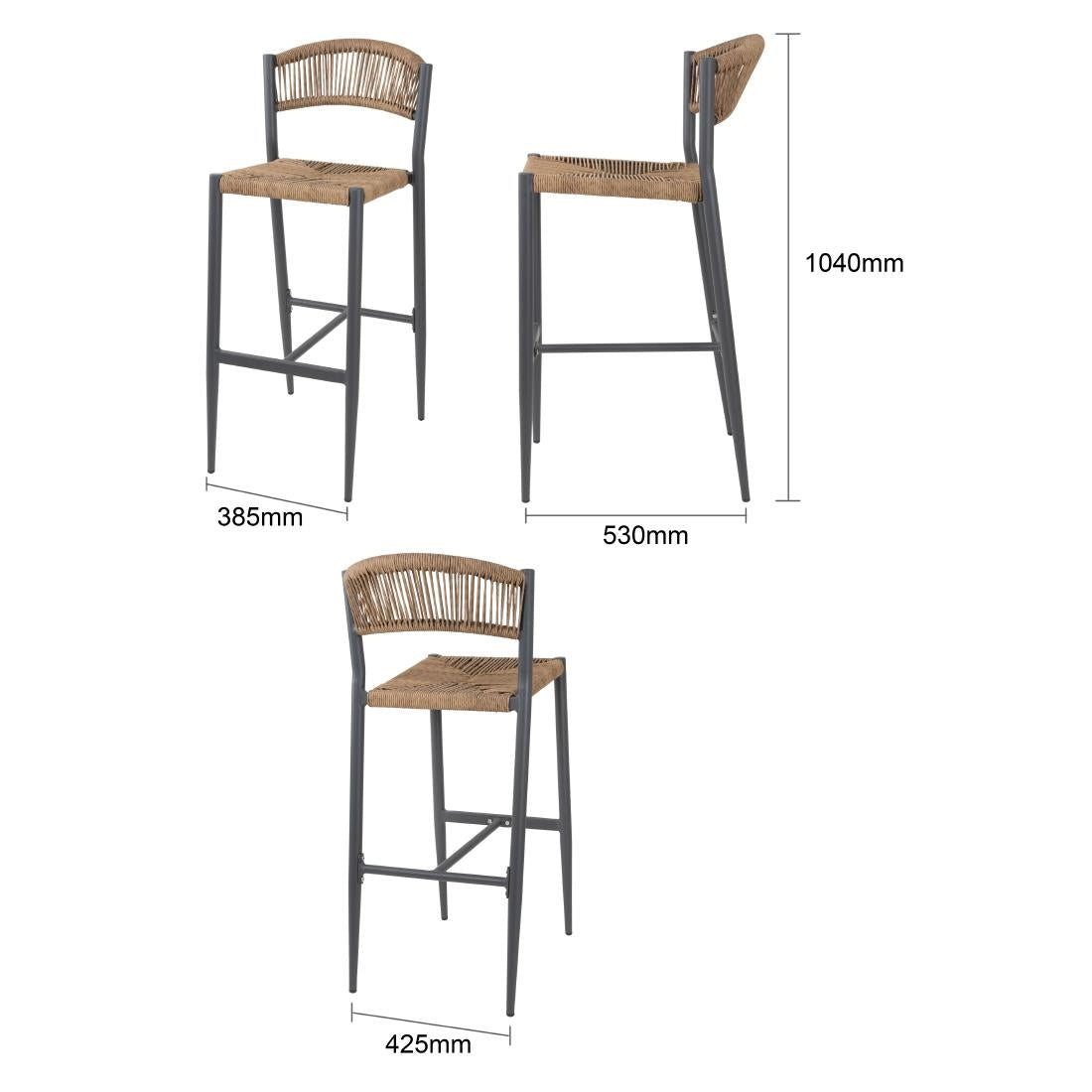 HZ594 Bolero Eden PE Twist Rattan Outdoor Bar Stool Natural (Set 2)