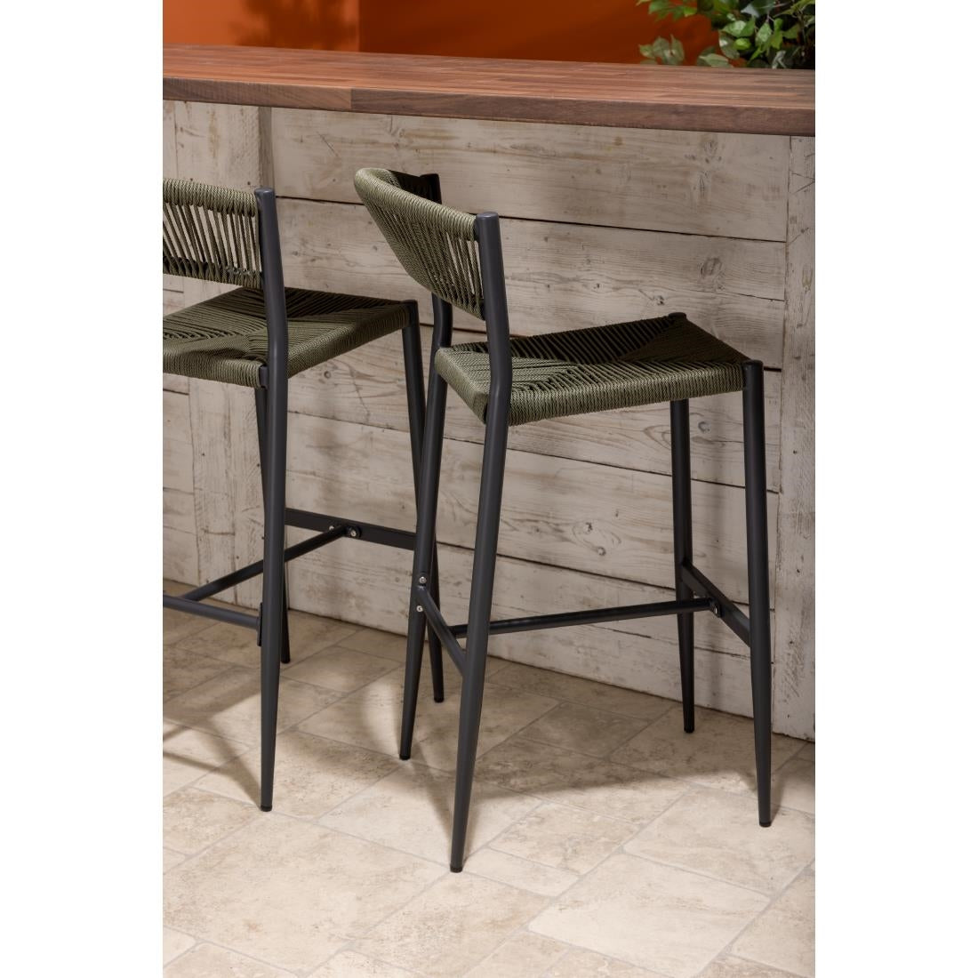 HZ595 Bolero Eden PE Twist Rattan Outdoor Bar Stool Green (Set 2)