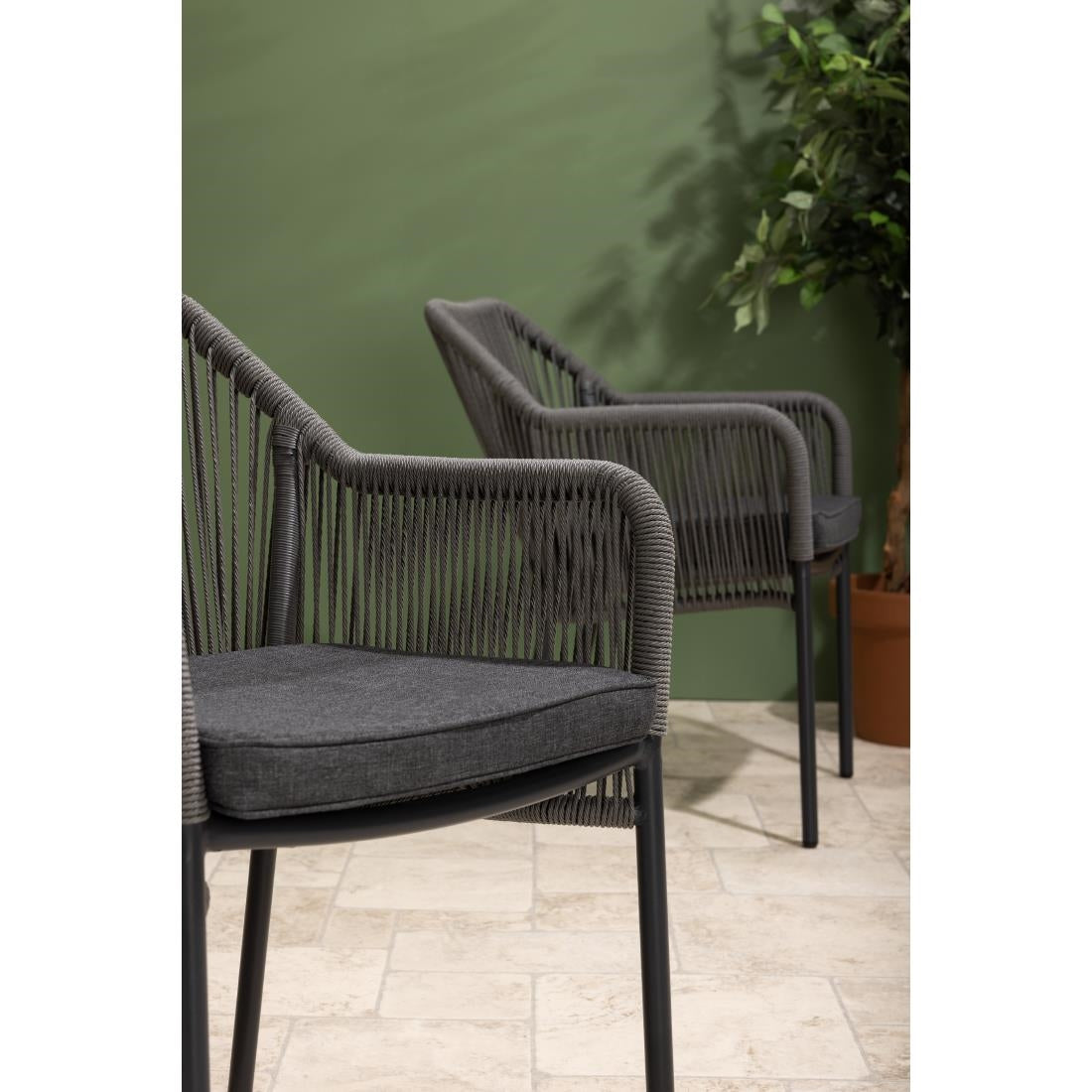 HZ597 Bolero Bay PE Twist Rattan Outdoor Arm Chair Charcoal (Set 2)