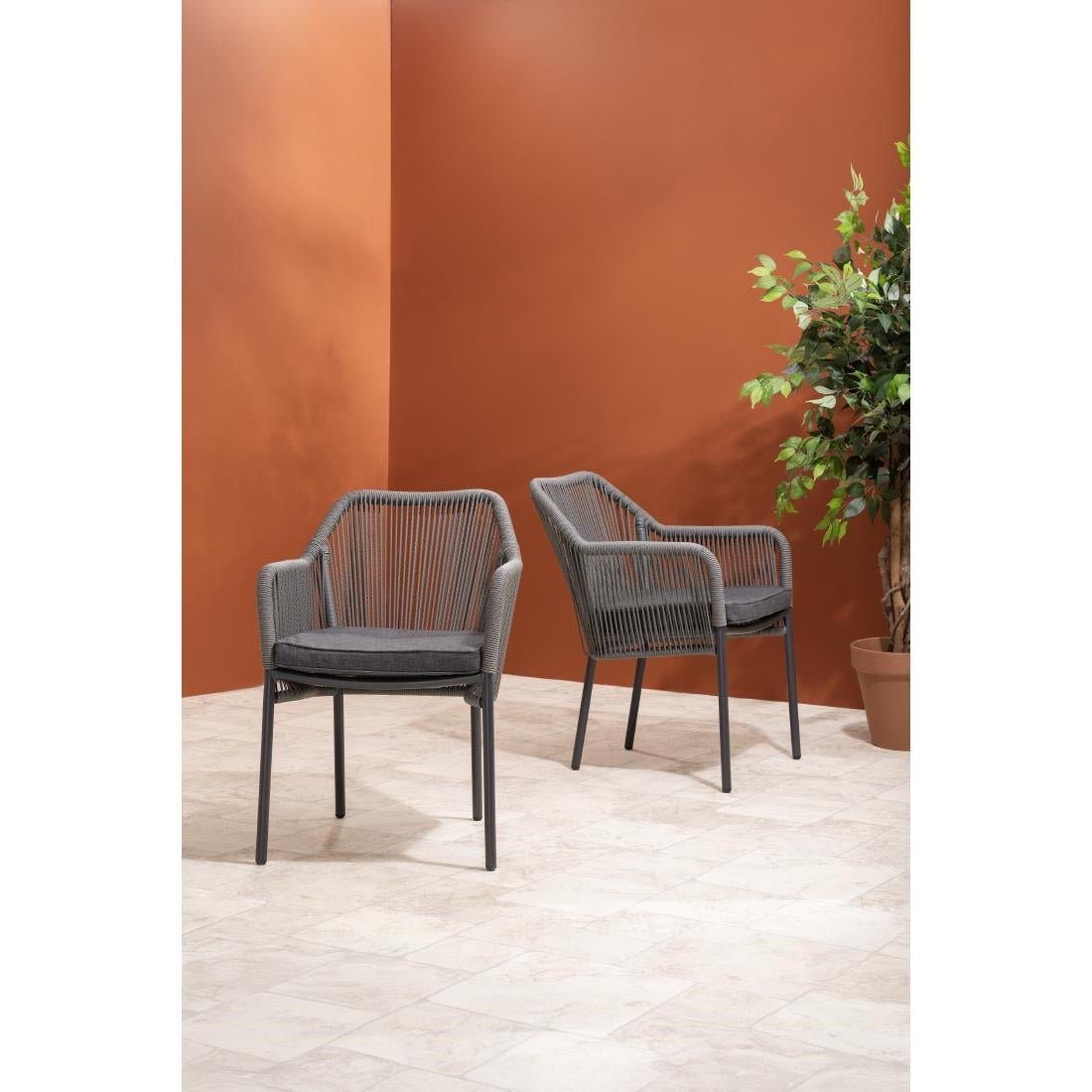 HZ597 Bolero Bay PE Twist Rattan Outdoor Arm Chair Charcoal (Set 2)