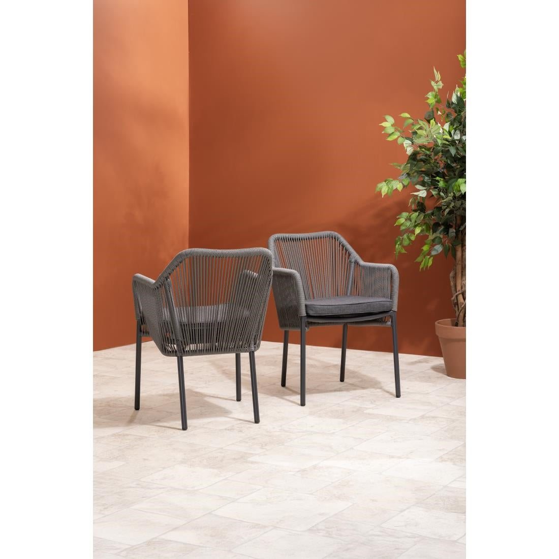 HZ597 Bolero Bay PE Twist Rattan Outdoor Arm Chair Charcoal (Set 2)