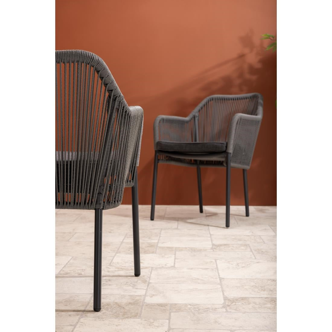 HZ597 Bolero Bay PE Twist Rattan Outdoor Arm Chair Charcoal (Set 2)