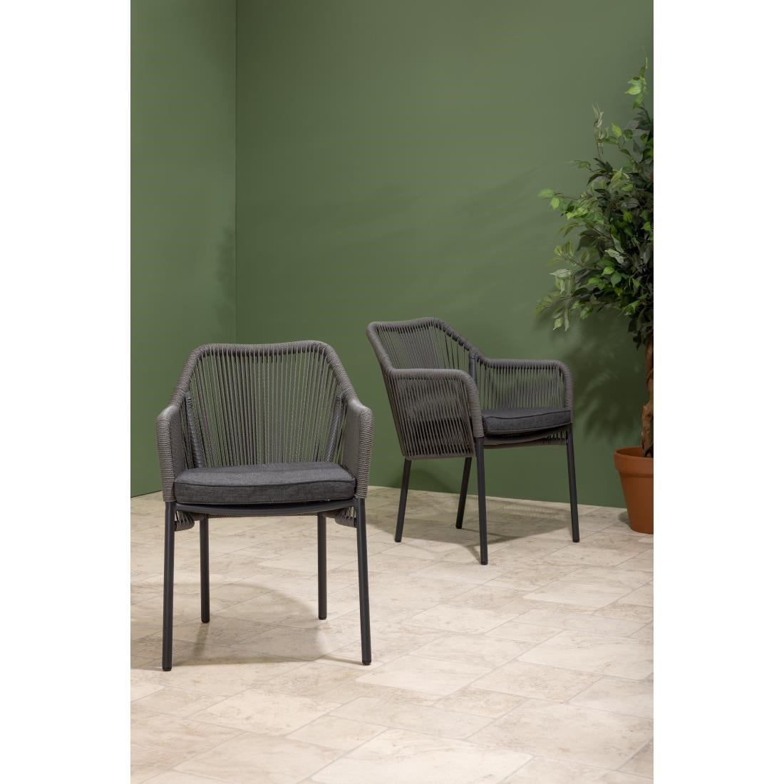 HZ597 Bolero Bay PE Twist Rattan Outdoor Arm Chair Charcoal (Set 2)