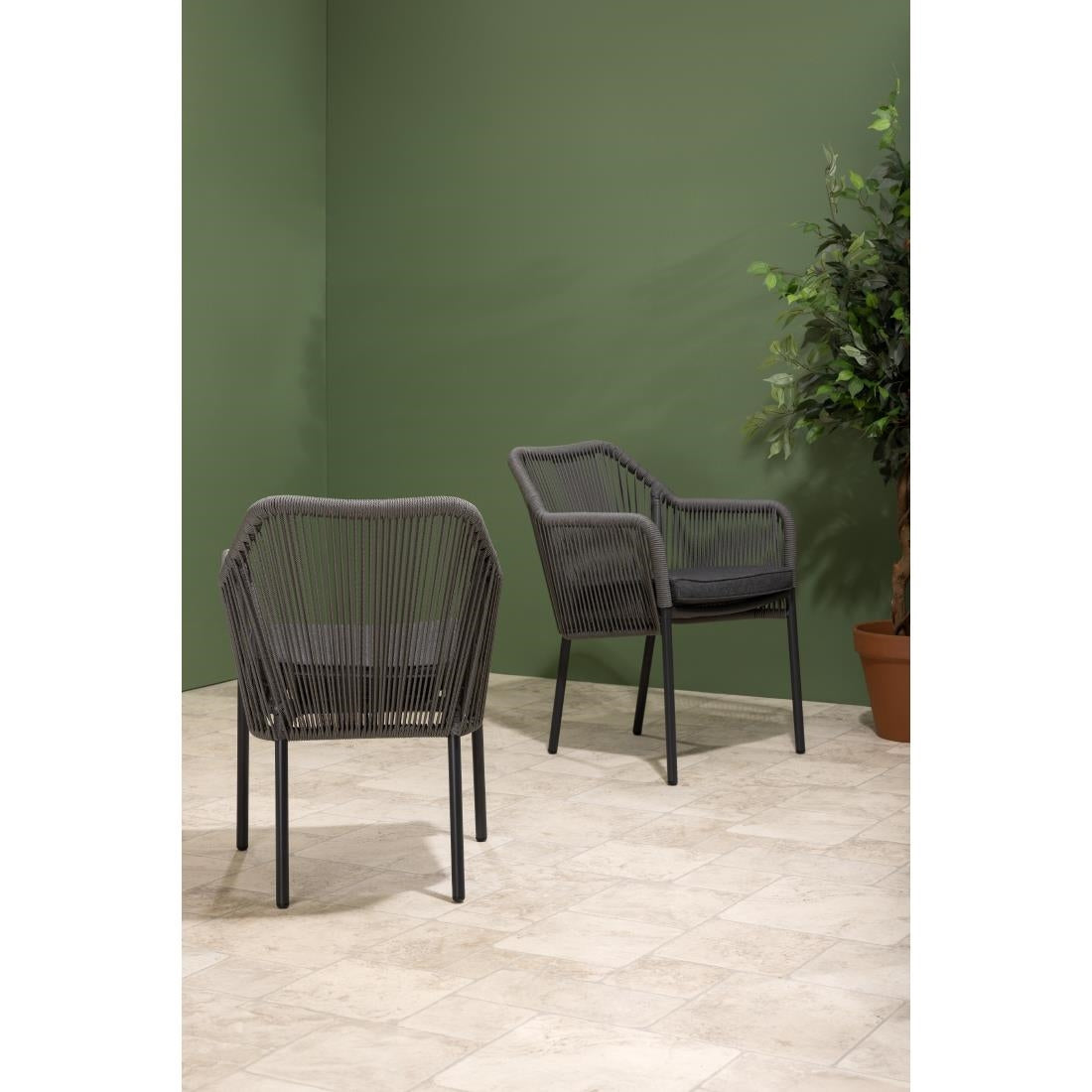 HZ597 Bolero Bay PE Twist Rattan Outdoor Arm Chair Charcoal (Set 2)
