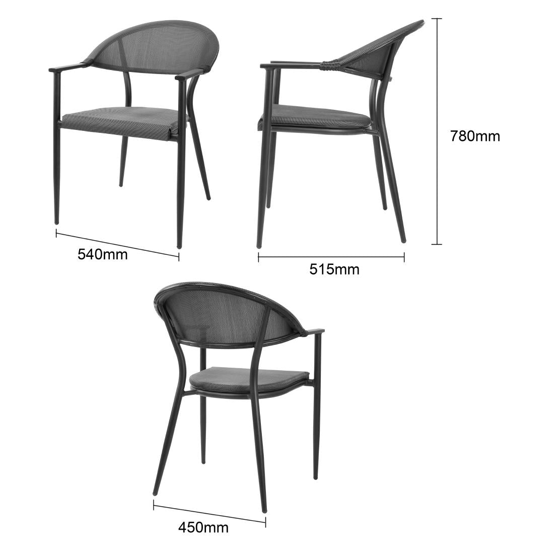 HZ598 Bolero Santiago Outdoor Arm Chair Black (Set 4)