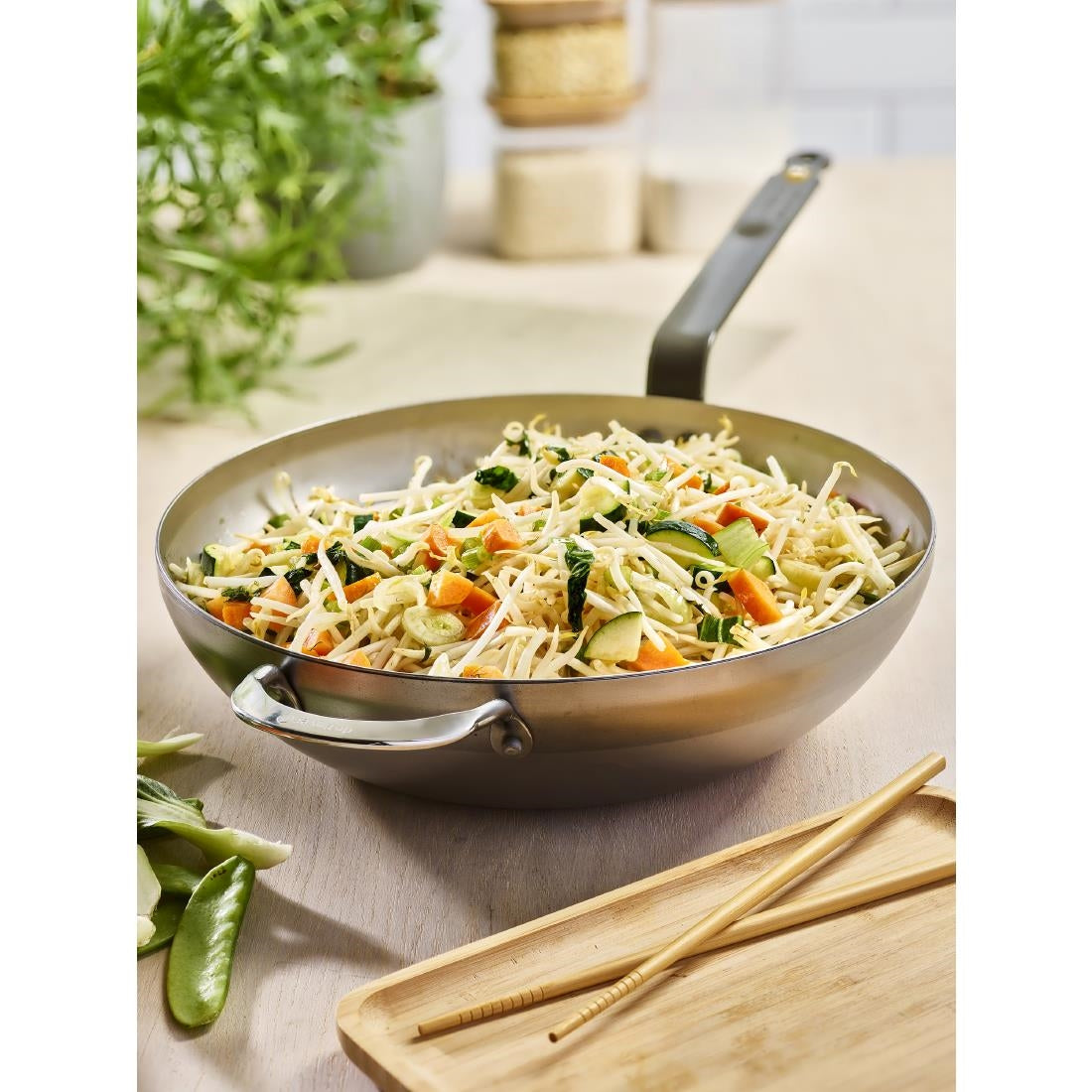 HZ614 - De Buyer Mineral B Rounded Wok with Handle 32cm