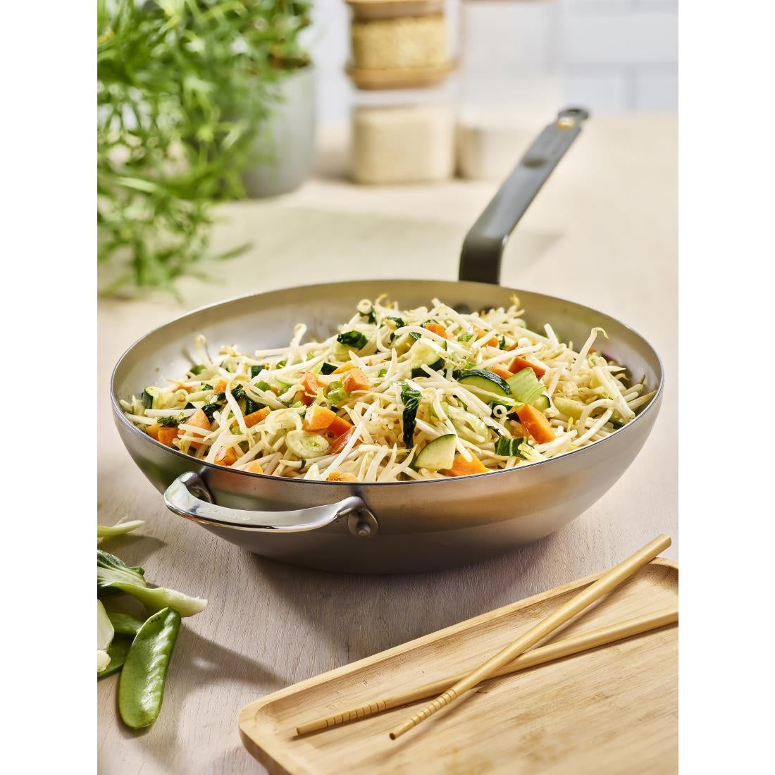 HZ614 - De Buyer Mineral B Rounded Wok with Handle 32cm