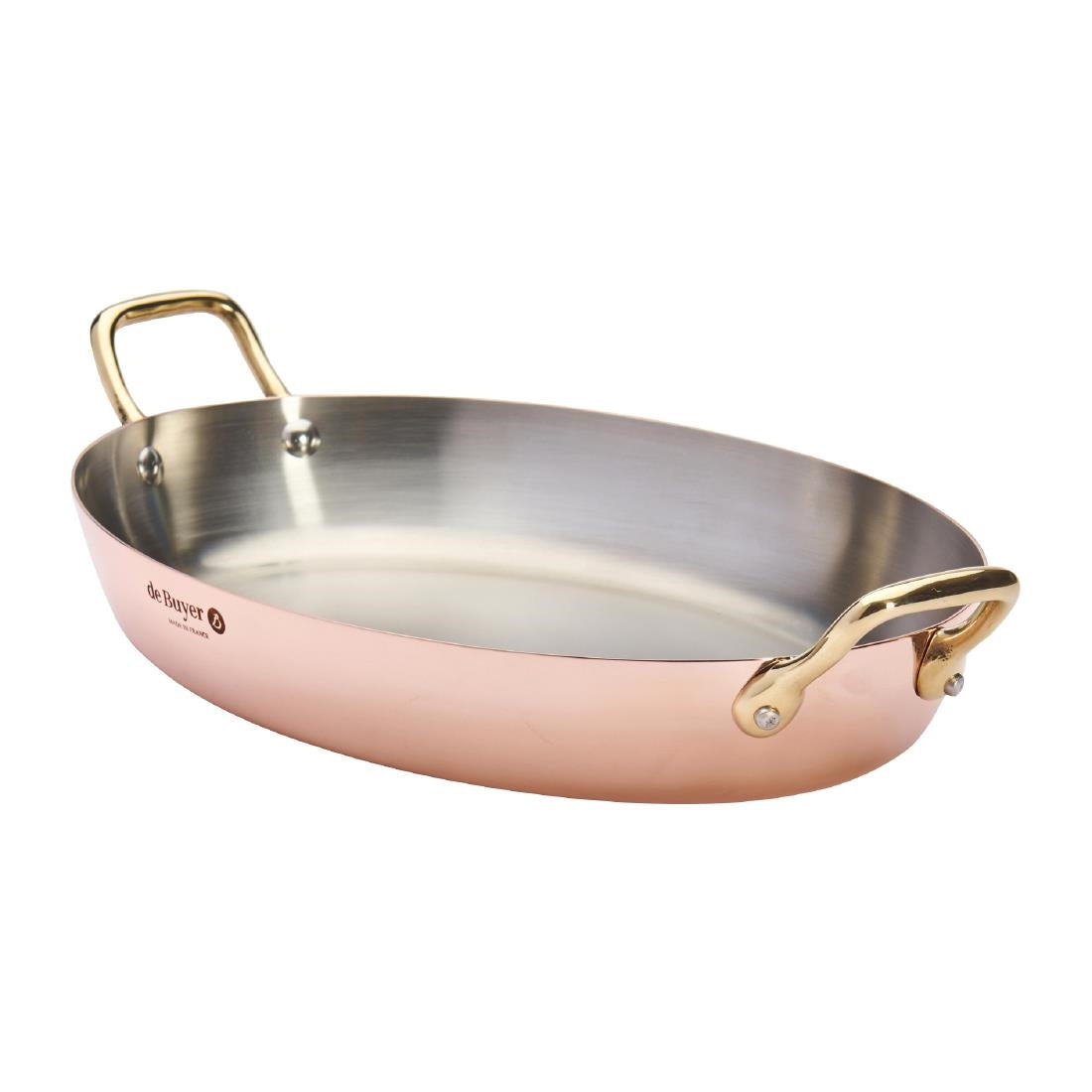 HZ641 - De Buyer Inocuivre Oval Dish with Brass Handles 32cm