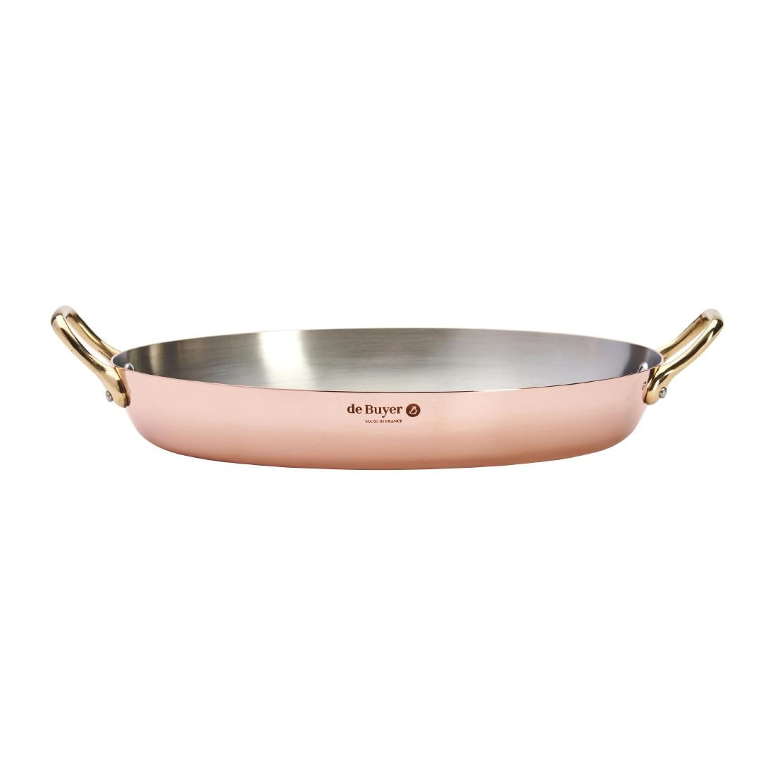 HZ641 - De Buyer Inocuivre Oval Dish with Brass Handles 32cm