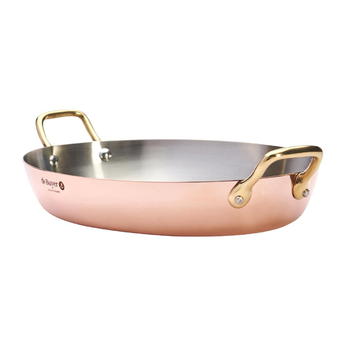 HZ641 - De Buyer Inocuivre Oval Dish with Brass Handles 32cm