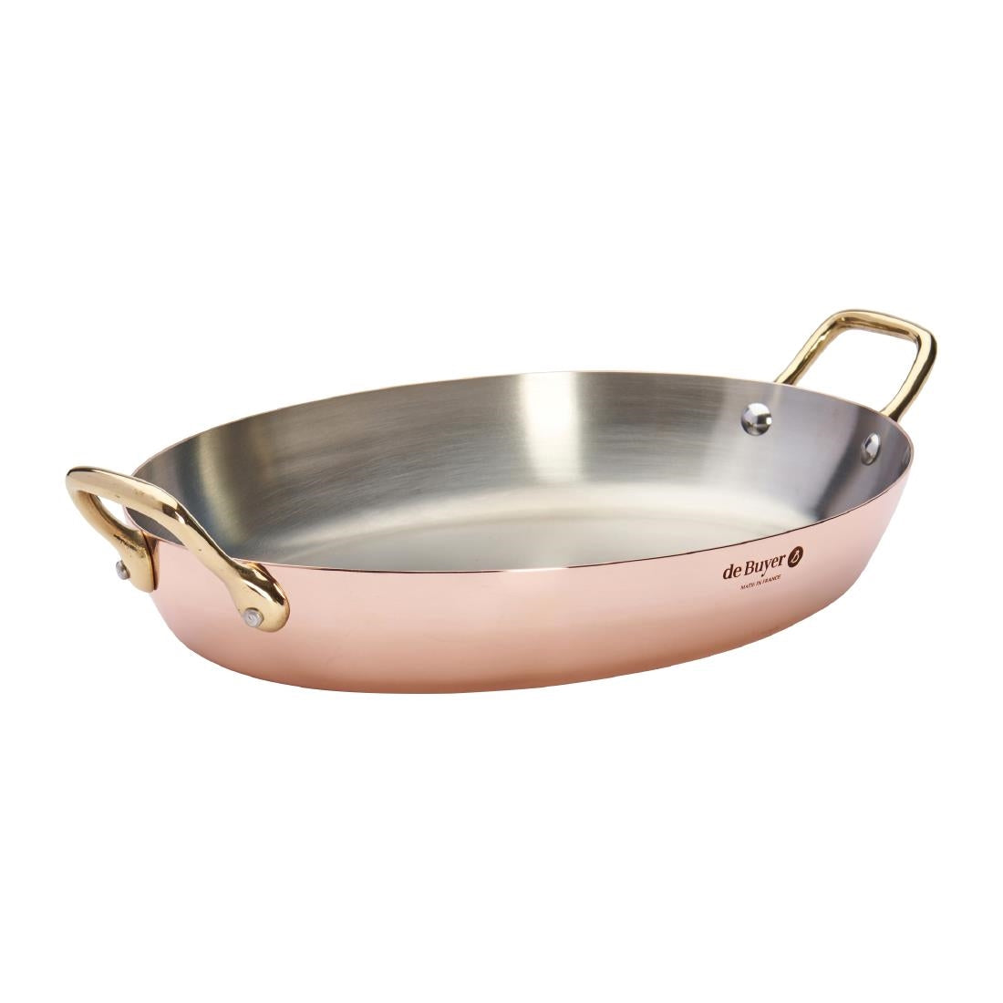 HZ641 - De Buyer Inocuivre Oval Dish with Brass Handles 32cm