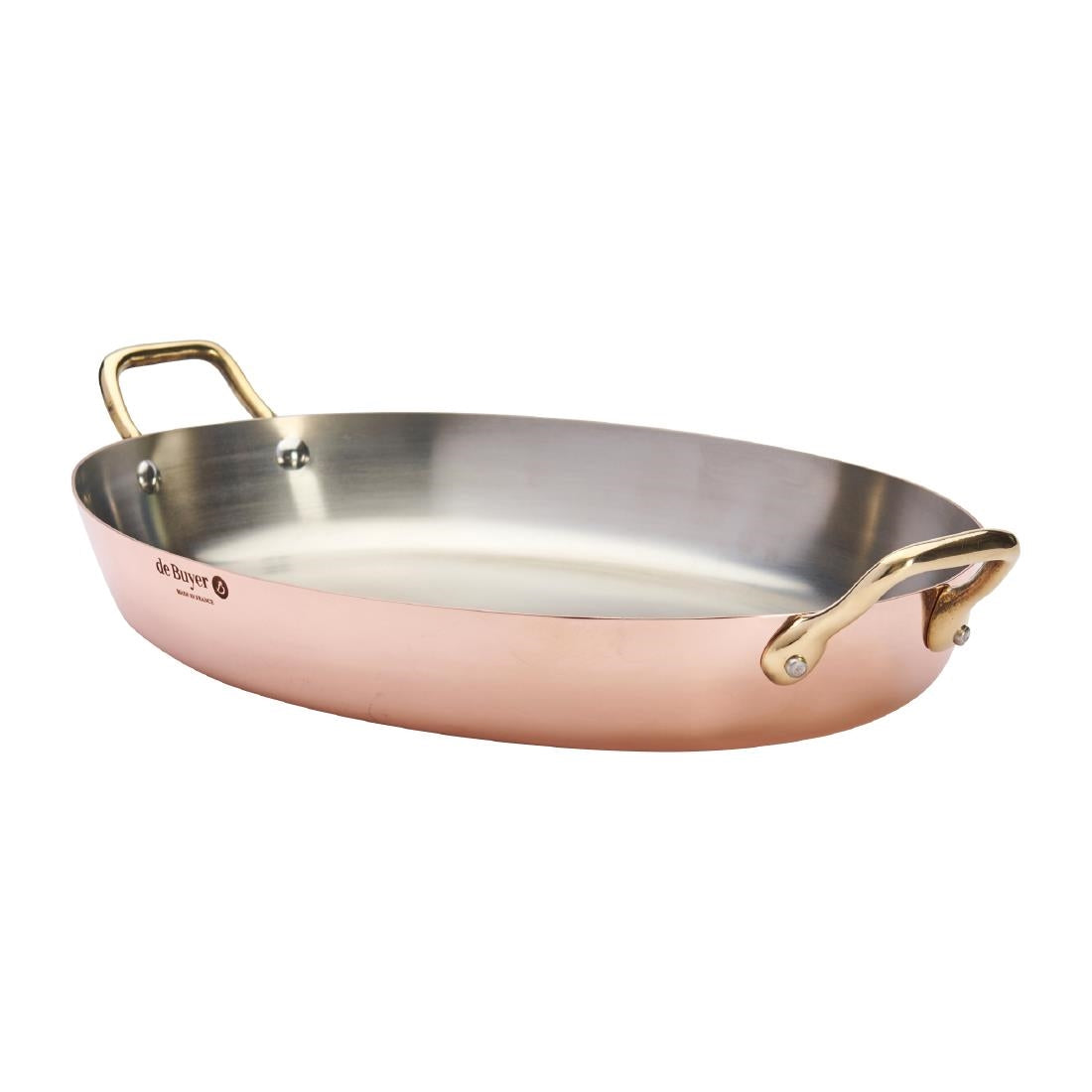 HZ642 - De Buyer Inocuivre Oval Dish with Brass Handles 36cm