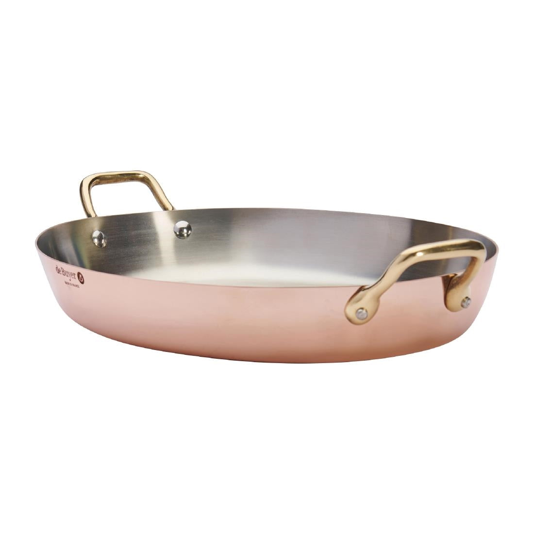 HZ642 - De Buyer Inocuivre Oval Dish with Brass Handles 36cm