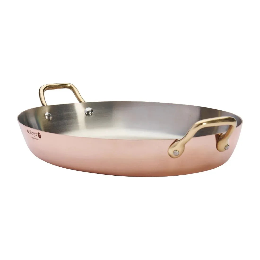 HZ642 - De Buyer Inocuivre Oval Dish with Brass Handles 36cm