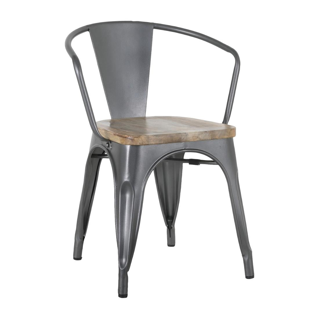 HZ805 Bolero Bistro Curve Arm Chairs with Wooden Seat Pad Gun Metal (Set 4)