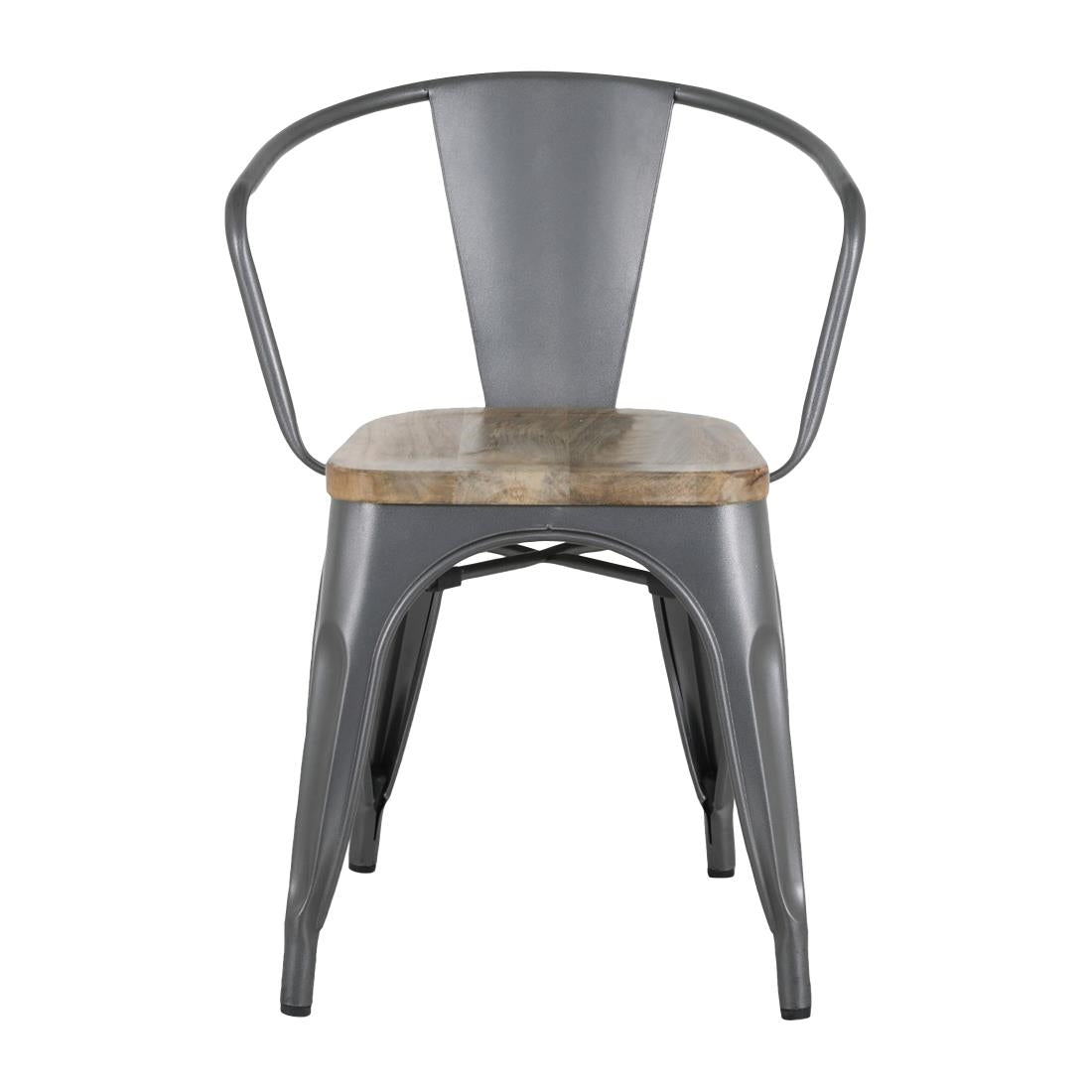 HZ805 Bolero Bistro Curve Arm Chairs with Wooden Seat Pad Gun Metal (Set 4)